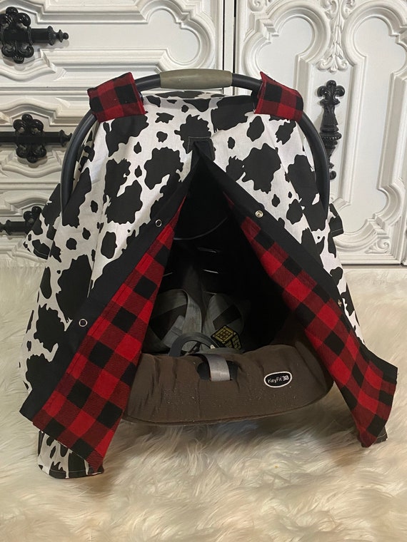 car seat canopy , car seat cover , buffalo plaid , cow print , 2 in 1 , nursing cover