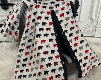 Woodland car seat cover , bear car seat canopy