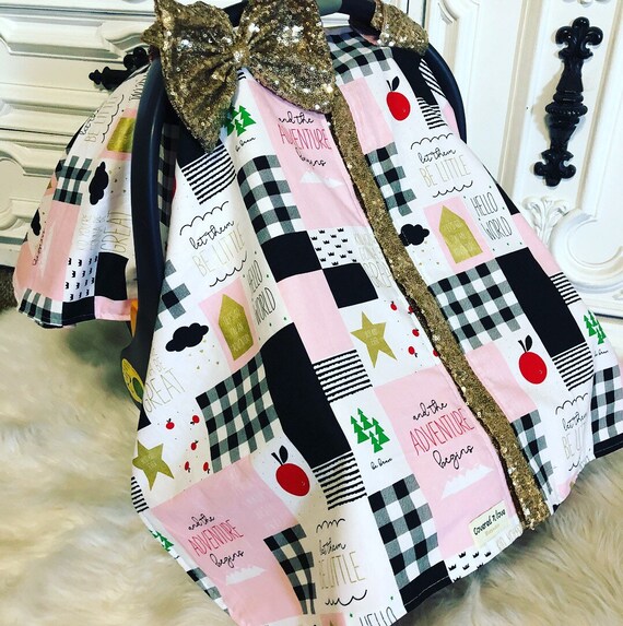 Car seat canopy , gold sparkle with bow  ,  Just a touch of sparkle , simple , chic and elegant
