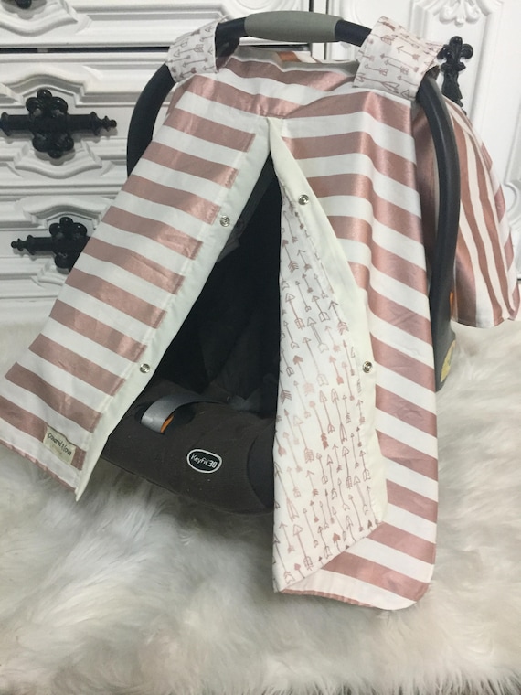 Rose Gold Stripe and Arrow car seat canopy