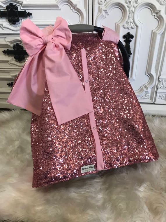 Pink Baby Sparkle Car Seat Canopy Cat Cover Ooak Sequin Infant Silver