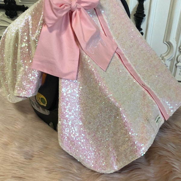 Iridescent and Baby Pink car seat canopy  / carseat cover / carseat canopy /sequin / infant car seat cover / gold / sparkle