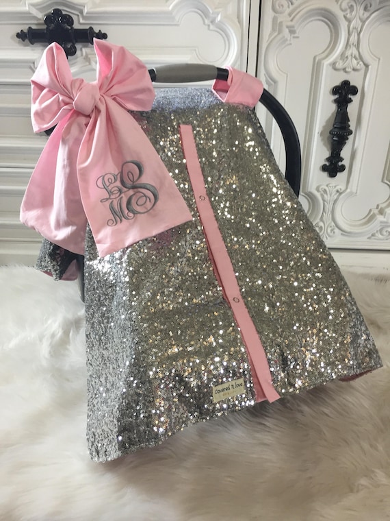 Silver sparkle car seat canopy  / carseat cover / carseat canopy / ooak / sequin / infant car seat cover / silver / sparkle