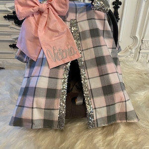 Plaid car  seat canopy , water color floral car seat cover