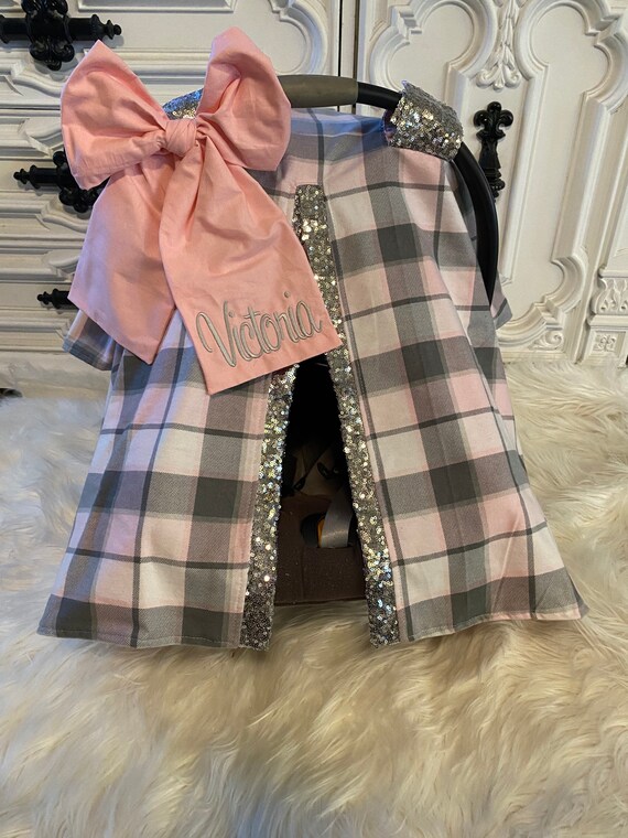 Plaid car  seat canopy , water color floral car seat cover