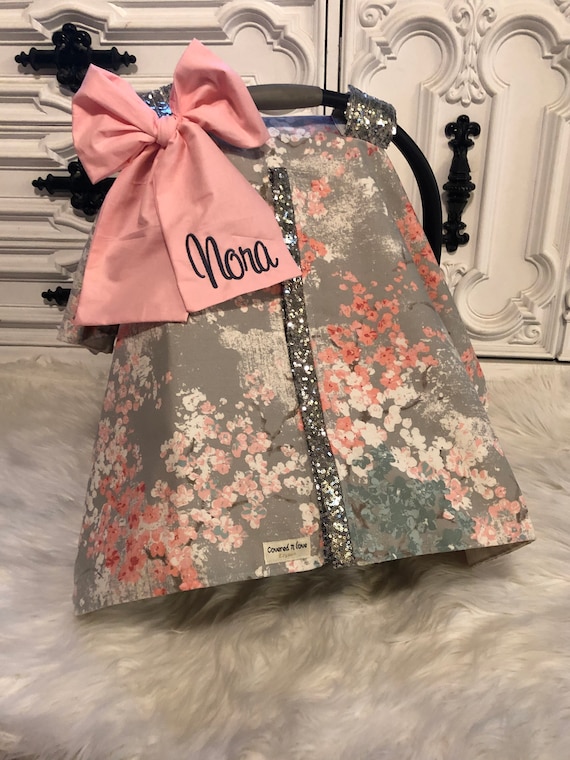 car seat canopy , cherry blossoms