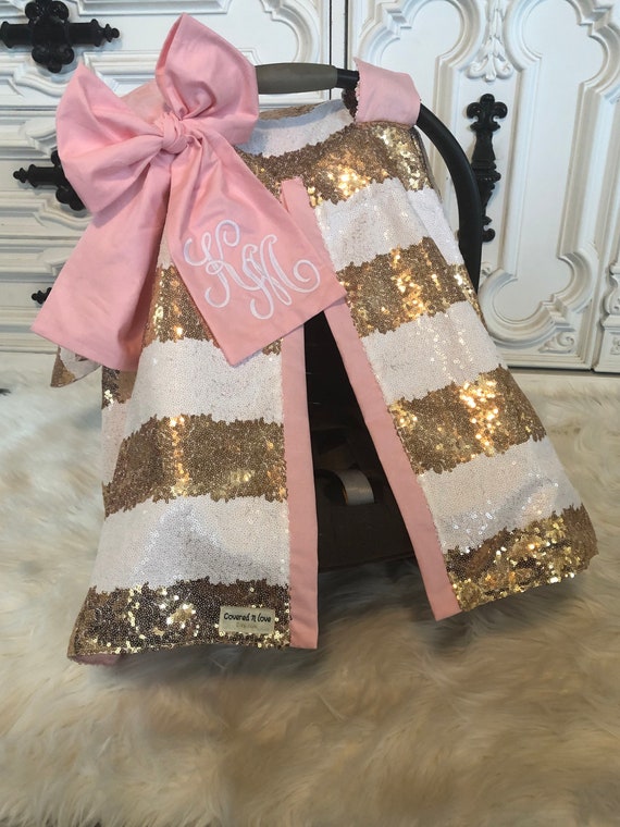 car seat canopy  / carseat cover / carseat canopy /sequin / infant car seat cover / gold / sparkle