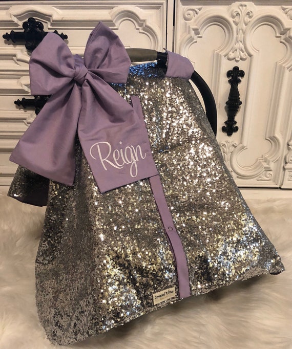 Silver sparkle car seat canopy  / carseat cover / carseat canopy / ooak / sequin / infant car seat cover / silver / sparkle