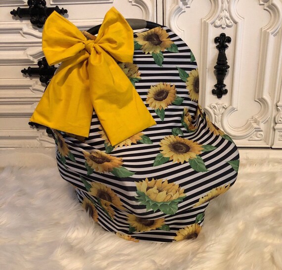 Sunflower Car seat cover Nursing cover Shopping cart cover 3 in 1 , you pick bow option