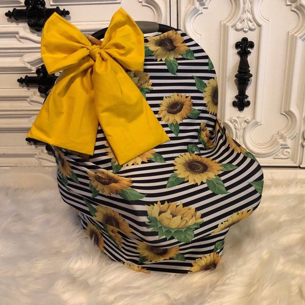 Sunflower Car seat cover Nursing cover Shopping cart cover 3 in 1 , you pick bow option