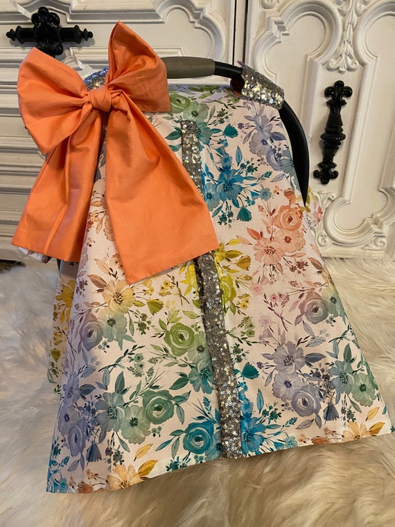 car seat canopy , water color floral car seat cover