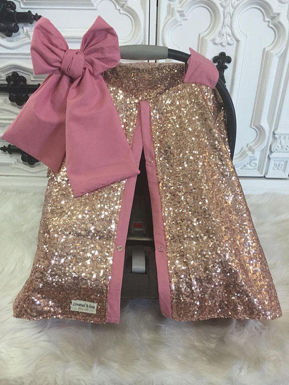 Rose Gold and Blush / CAR SEAT COVER / car seat canopy / nursing cover / carseat cover / carseat canopy / ooak / sequin / infant car seat