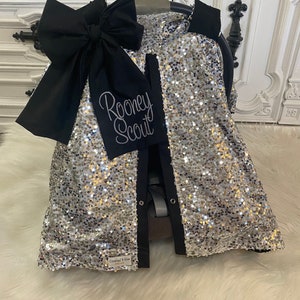 Silver sparkle car seat canopy  / carseat cover / carseat canopy / ooak / sequin / infant car seat cover / silver / sparkle