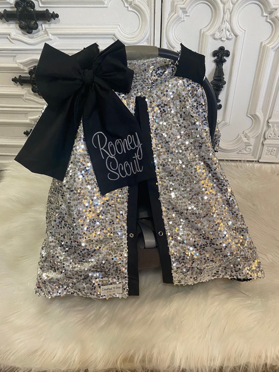 Silver sparkle car seat canopy  / carseat cover / carseat canopy / ooak / sequin / infant car seat cover / silver / sparkle