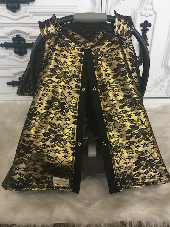 SALE black lace and gold car seat canopy