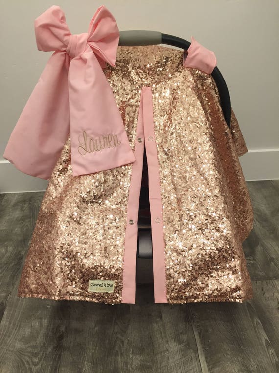 Rose Gold And Baby Pink Car Seat Canopy Cat Cover Rose Gold And Baby Pink Car Seat Canopy, Glitter Car Seat Covers