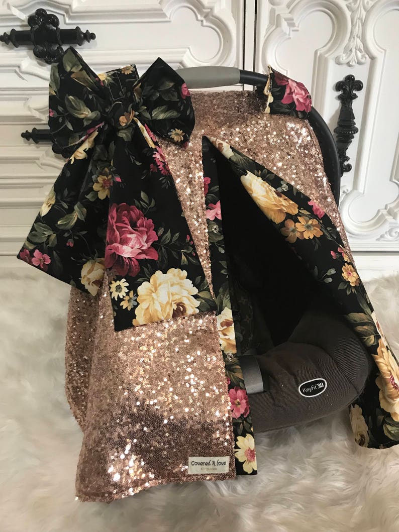 Rose Gold and Floral Sparkle Car Seat Canopy carseat Cover / Etsy