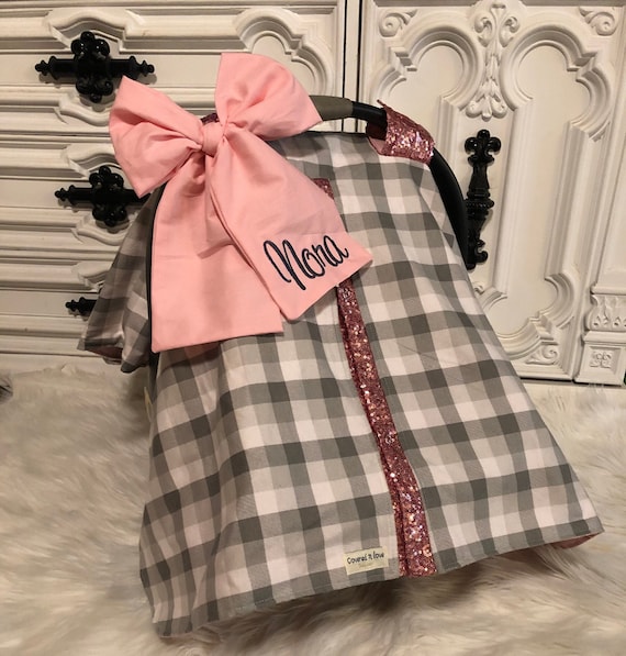 Plaid car seat canopy , baby girl car seat canopy