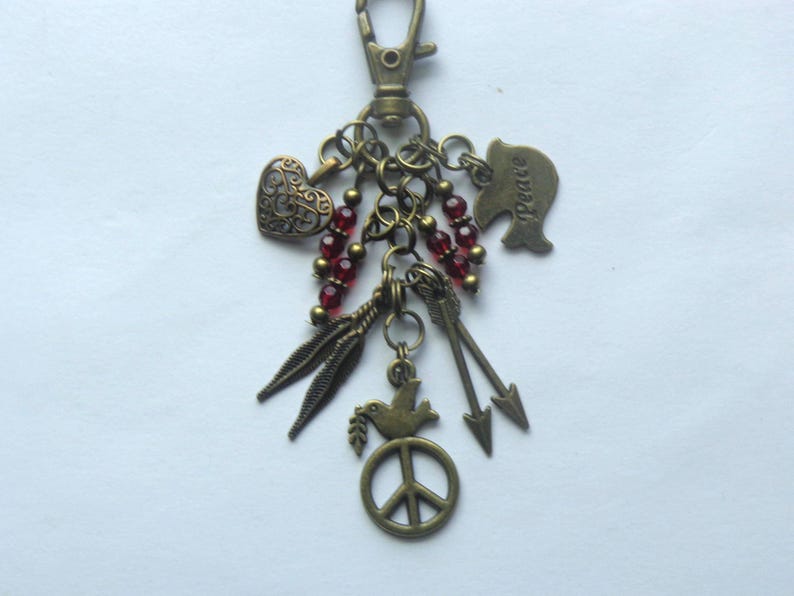 Peace Sign Key Chain: Feathers, Heart, Purse, Bag, Car Charm. - Etsy
