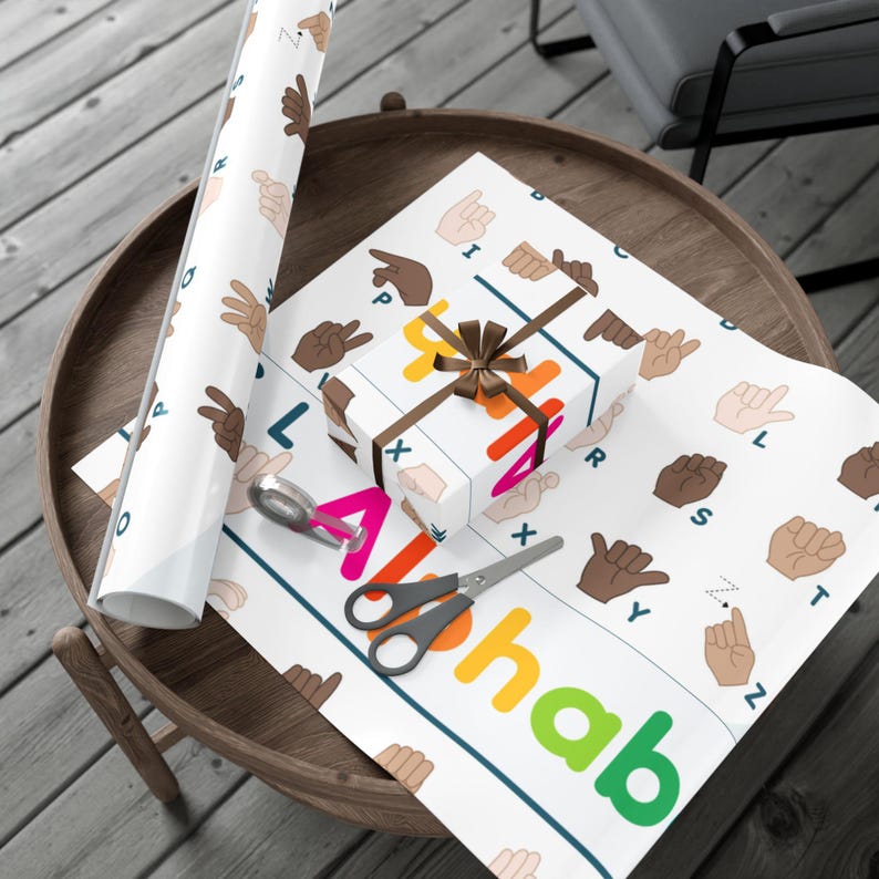 ASL Alphabet Pattern Gift Wrap Papers | Sign Language Wrapping Paper - Etsy