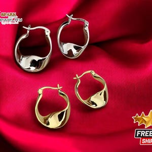 Vintage Twisted Hoop Earrings | Smooth Geometric Hoops for Women | Non-Tarnish Waterproof Jewelry | Elegant Gift for Her