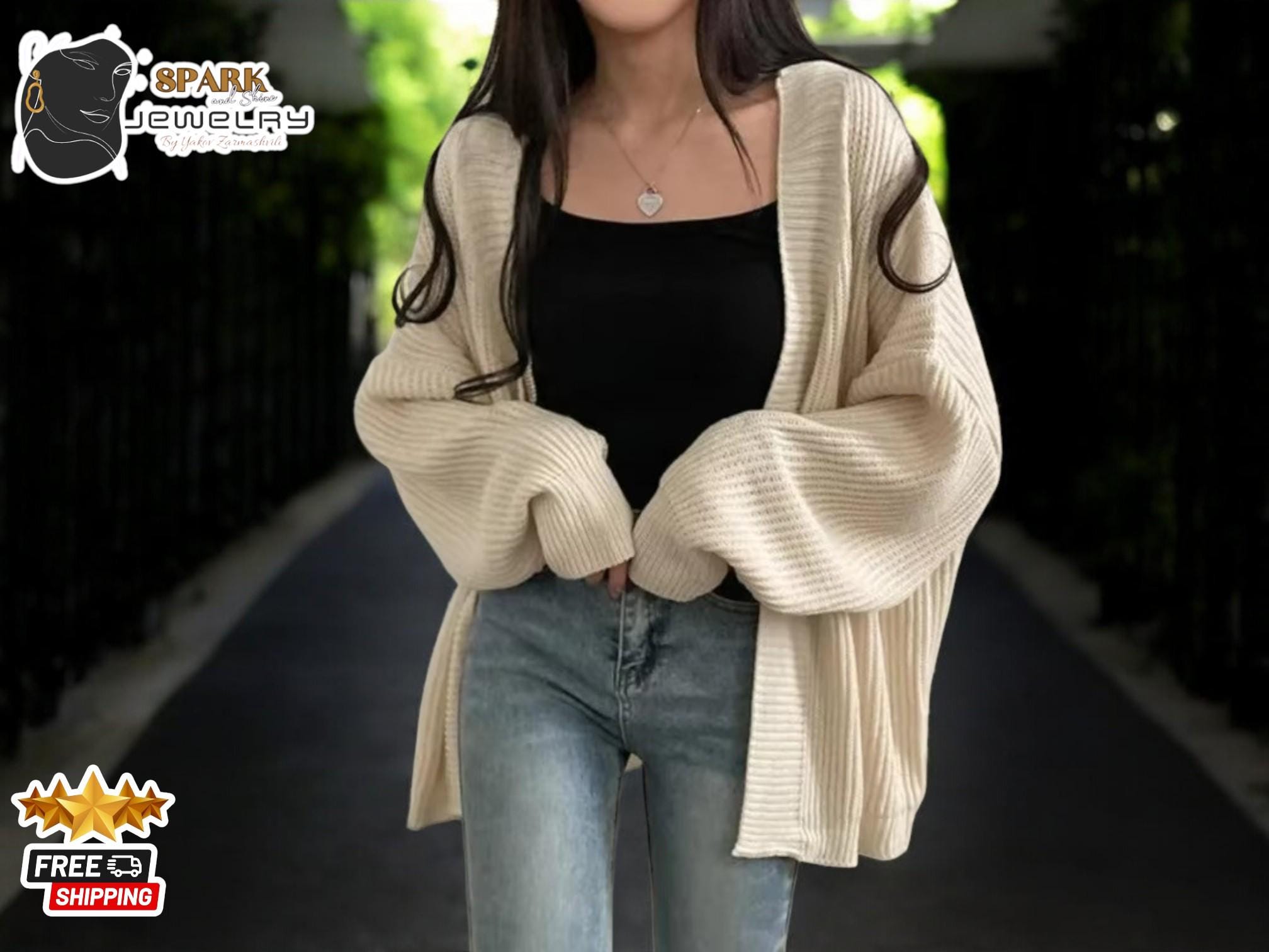 Loose Knit Long Sleeve Cardigan Soft Cozy Sweater for Women Relaxed