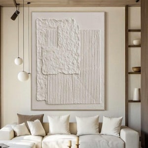 Peinture texturée d'un blanc pur. Art déco murale minimaliste moderne. Décoration murale surdimensionnée. Peinture de texture de plâtre. Art de texture épaisse blanc ivoire