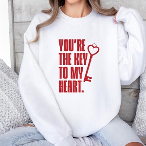 Heart Key Unisex Sweatshirt, Romantic Gift, Couples Apparel, Valentine&#39;s Day, Love Theme, Cozy Crewneck