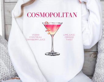 Cosmopolitan Cocktail Sweatshirt: Cozy Bar Illustration, Cocktail Lover Gift