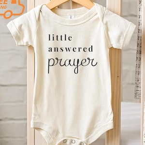 Baby Announcement Pregnancy Reveal Baby Onesie Little Answered Prayer Miracle Baby Religious Natural Bodysuit Christian Baby Onesie IVF Baby