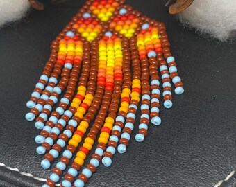 Sunset Beaded Fringe Earrings, Long Seed Bead Earrings, Colorful Statement Earrings, Boho Dangle Earrings, Gift for Her