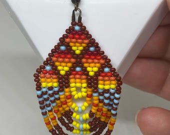Beaded Fringe Earrings, Colorful Seed Bead Earrings, Boho Statement Earrings, Long Dangle Earrings, Handmade Jewelry Gift for Her