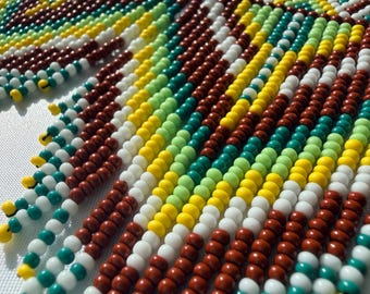 Colorful Geometric Beaded Earrings, Long Fringe Earrings, Seed Bead Statement Earrings, Boho Dangle Earrings, Gift for Her