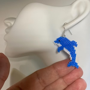 Handcrafted Beaded Earrings with Miyuki Delica Beads Dolphin Design