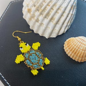 Handcrafted Miyuki Beaded Earrings - Turtle Design, Unique Delica Beads