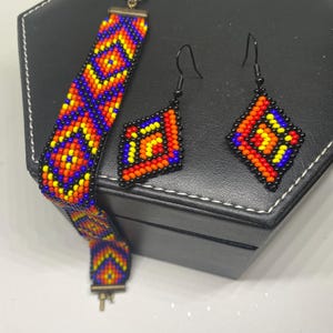 Bright Beaded Earrings & Bracelet Set - Colorful Handmade Jewelry