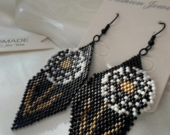 Handcrafted Beaded Earrings with Miyuki Delica Beads Dandelion