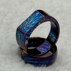 8mm Colorful Titanium Heat Anodized Ring Unique Patterned Flat surface Titanium Ring Anniversary Ring Personalized Gift Band Engagement Ring
