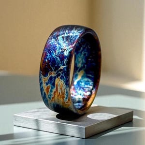 Sparkling Titanium Heat-Anodized Customized Wedding Band Titanium Engagement Ring Anniversary Gift Unique Random Pattern Ring Gift for Him