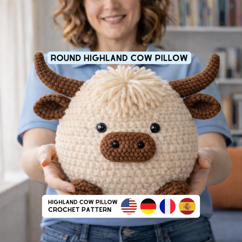 highland cow round pillow crochet pattern
