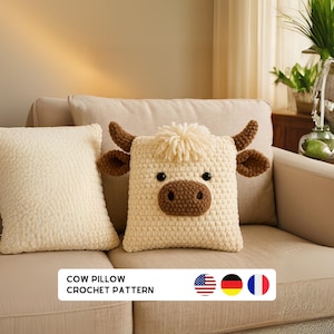Highland Cow Pillow Crochet Pattern | Amigurumi Cow Cushion PDF image 9