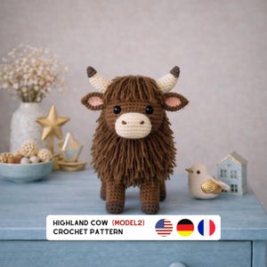Highland Cow Crochet Pattern: Amigurumi cow Tutorial (PDF Download En/De/Fr)