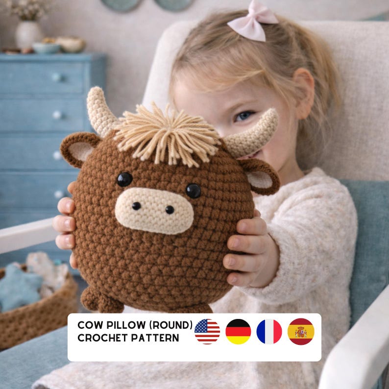 highland cow pillow crochet pattern home decor