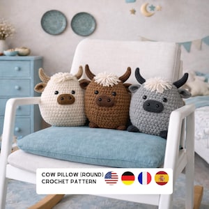 Highland Kuh Kissen Häkelanleitung (Rund) PDF | Amigurumi | Einfach zu Hause Dekor DIY Bild 7