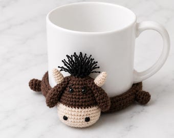 Highland Cow Coaster Crochet Pattern, Amigurumi PDF