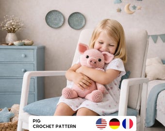 Pig Crochet Pattern | Farm Animal Easy Amigurumi Pattern (PDF in 3 Languages)