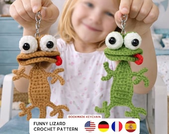 Funny Lizard Crochet Pattern: Amigurumi Keychain or Bookmark (PDF Download in 4 Languages