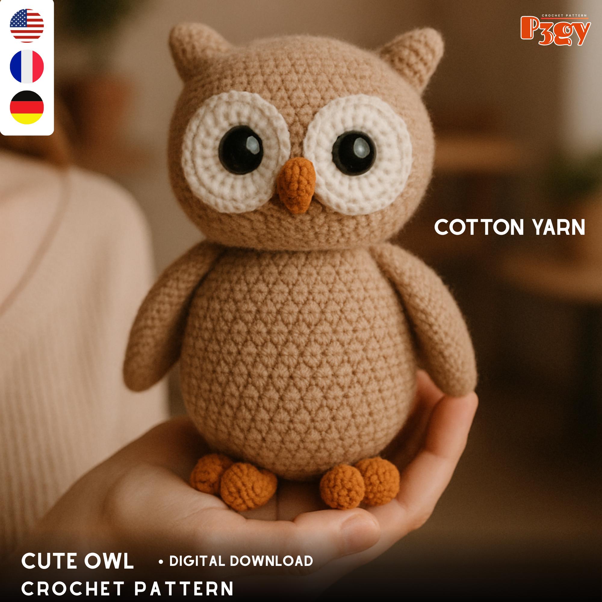Owl Crochet Pattern – Easy Amigurumi Plush Toy Pdf – Instant Download – EN / DE / FR Included