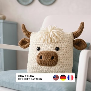 Highland Cow Pillow Crochet Pattern | Amigurumi Cow Cushion PDF image 6