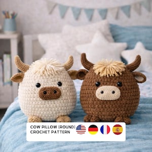 Highland Kuh Kissen Häkelanleitung (Rund) PDF | Amigurumi | Einfach zu Hause Dekor DIY Bild 5